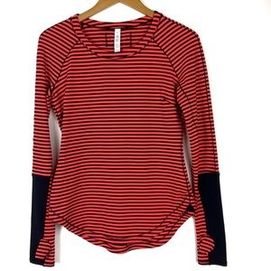 Lululemon Run First Base Orange Navy Blue Striped Long Sleeve Top